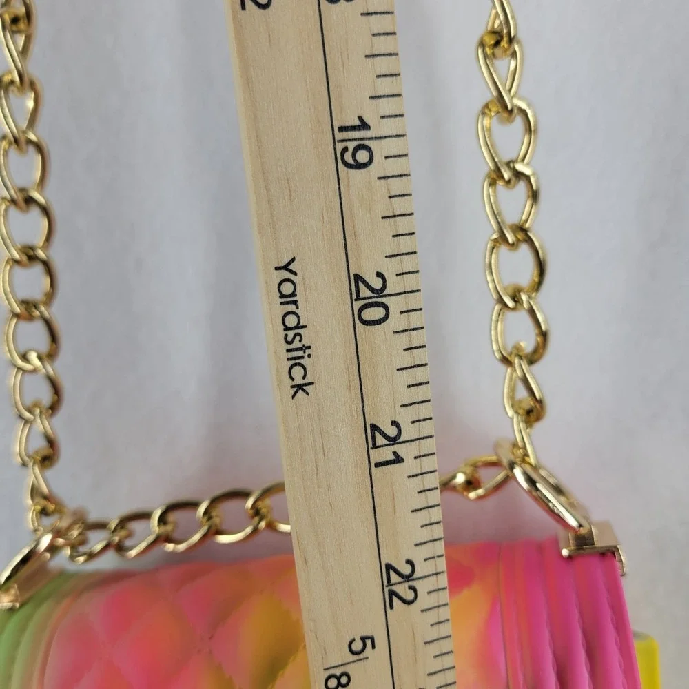 Epicstep Quilted‎ Rainbow Jelly Crossbody Bag Gold Chain Strap Ombre Tie Dye Y2K